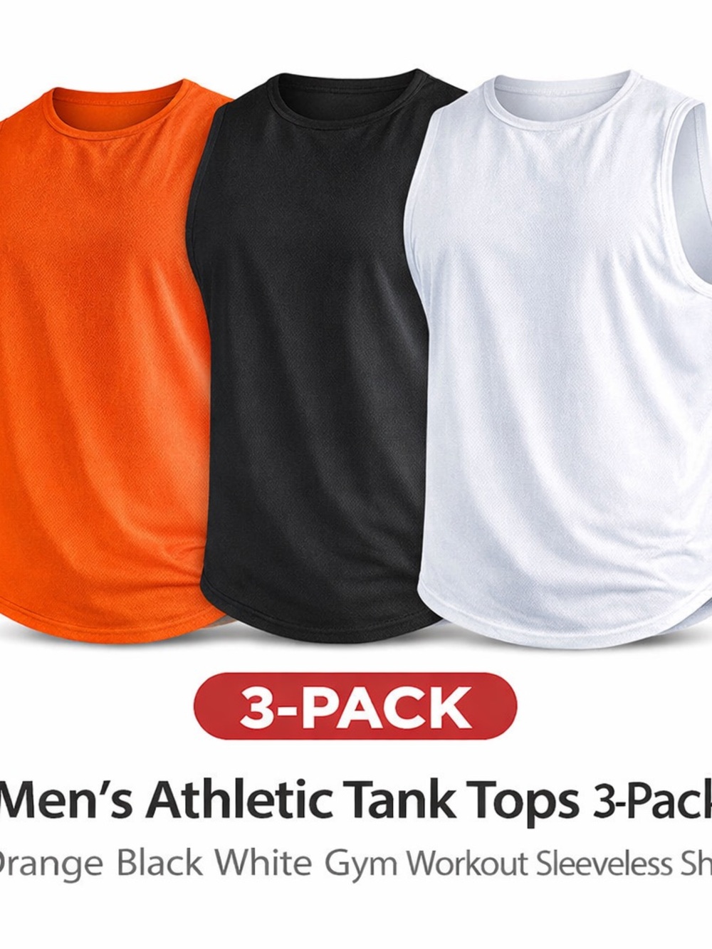 Men's Athletic Tank Tops 3-Pack - Orange, Black, White